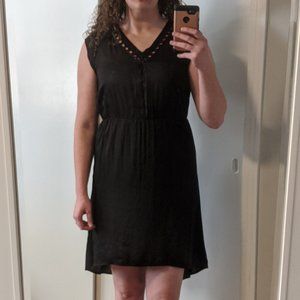 Black high-low dress with lattice trim. Size L